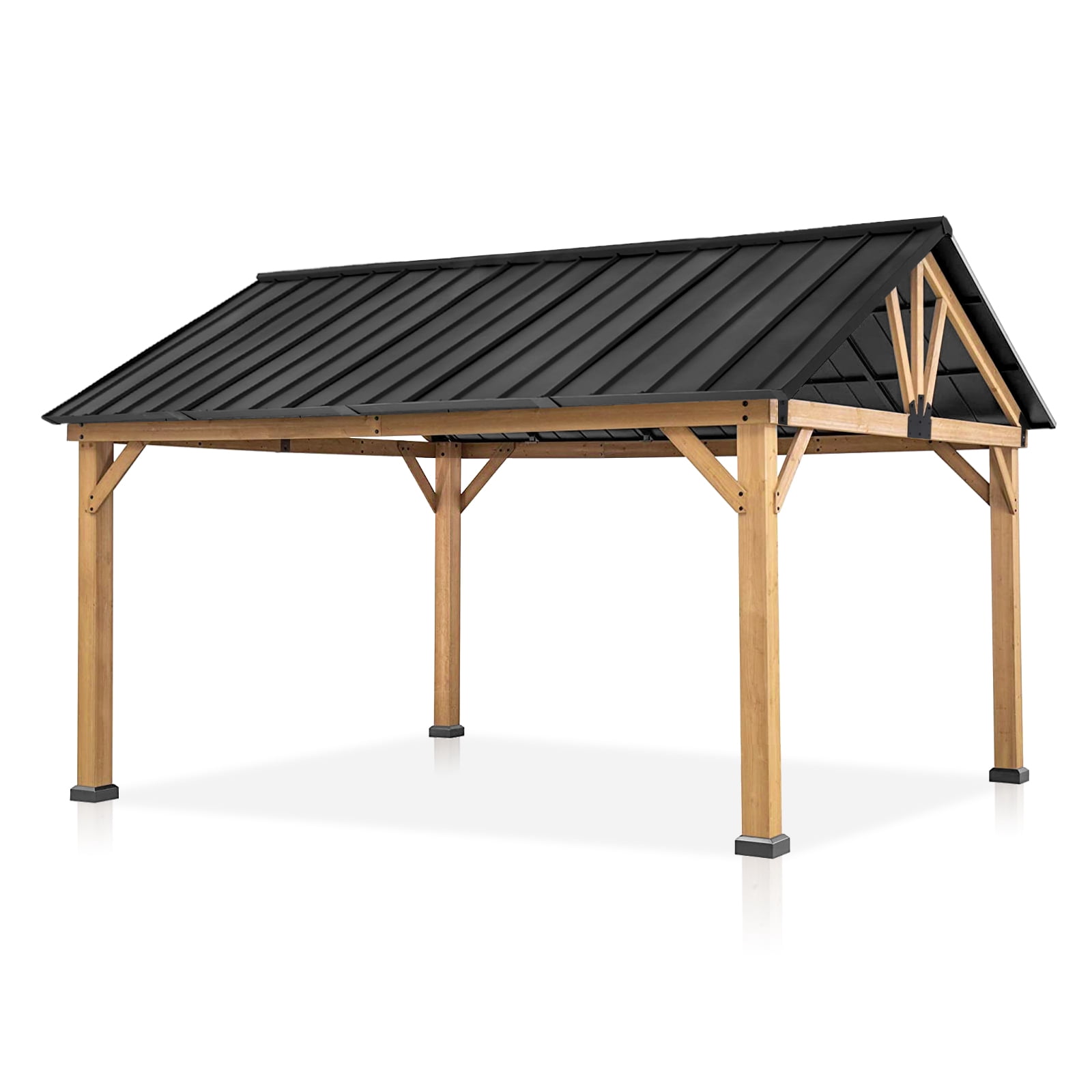MeetLeisure 11' x 13' Cedar Solid Wood Patio Hardtop Gazebo with Black Steel Gable Roof for Patios Lawn and Backyard,Black
