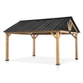thumbnail image 4 of MeetLeisure 11' x 13' Cedar Solid Wood Patio Hardtop Gazebo with Black Steel Gable Roof for Patios Lawn and Backyard,Black, 4 of 11