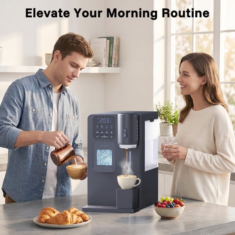 Etust 6-in-1 Water Dispenser with Ice Maker, K-Cup Compatible Coffee Brewer, Hot/Cold/Warm Water, Compact Countertop Appliance for Home & Office