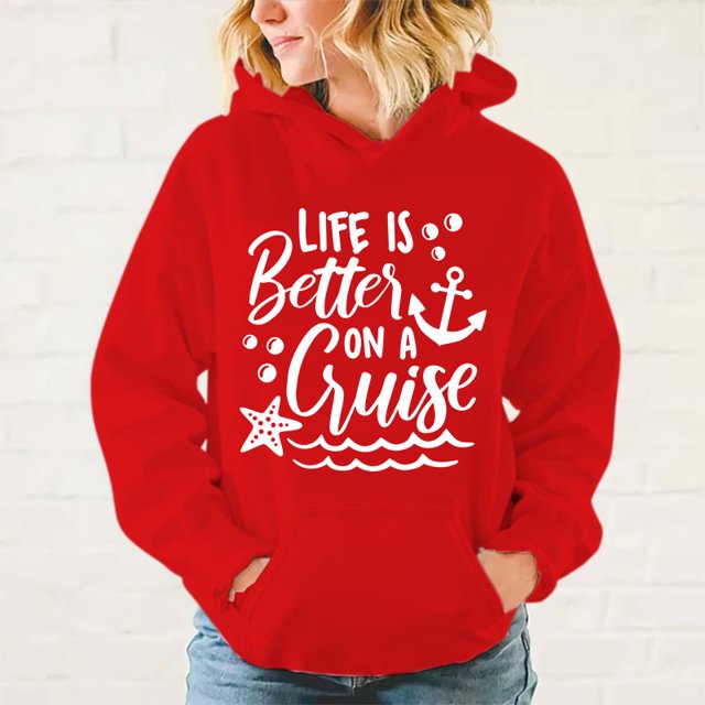 Nueva moda La vida es mejor en un crucero Sudadera con capucha estampada Unisex Otoño e Invierno Sudadera deportiva suelta Sudadera con capucha Casual Top