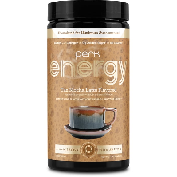 Perk Energy Drink Mix (Tan Mocha Latte) 20 Servings - Caffeinated Healthy Coffee Alternative with Protein, 100mg of Caffeine, Gluten-Free, Soy-Free