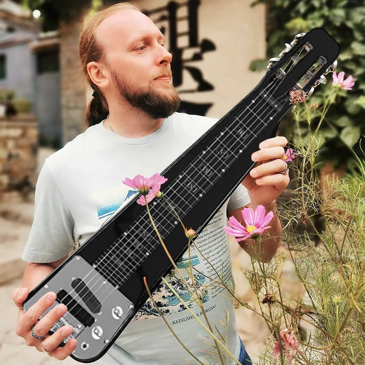 Batking Lap Steel Guitar Slide Slotted Headstock 6-String Black 29 Inch Steel Guitar