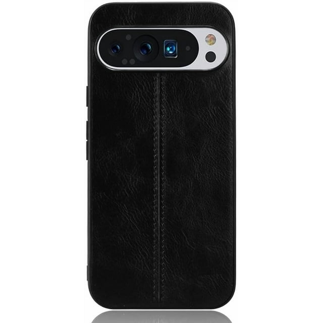 KOMI Phone Case for Google Pixel 9 Pro XL, Case for Google Pixel 9 Pro XL Cow-Like PU Leather Style Protector Cover, Non-Slip Shockproof Cover for Google Pixel 9 Pro XL Case Black