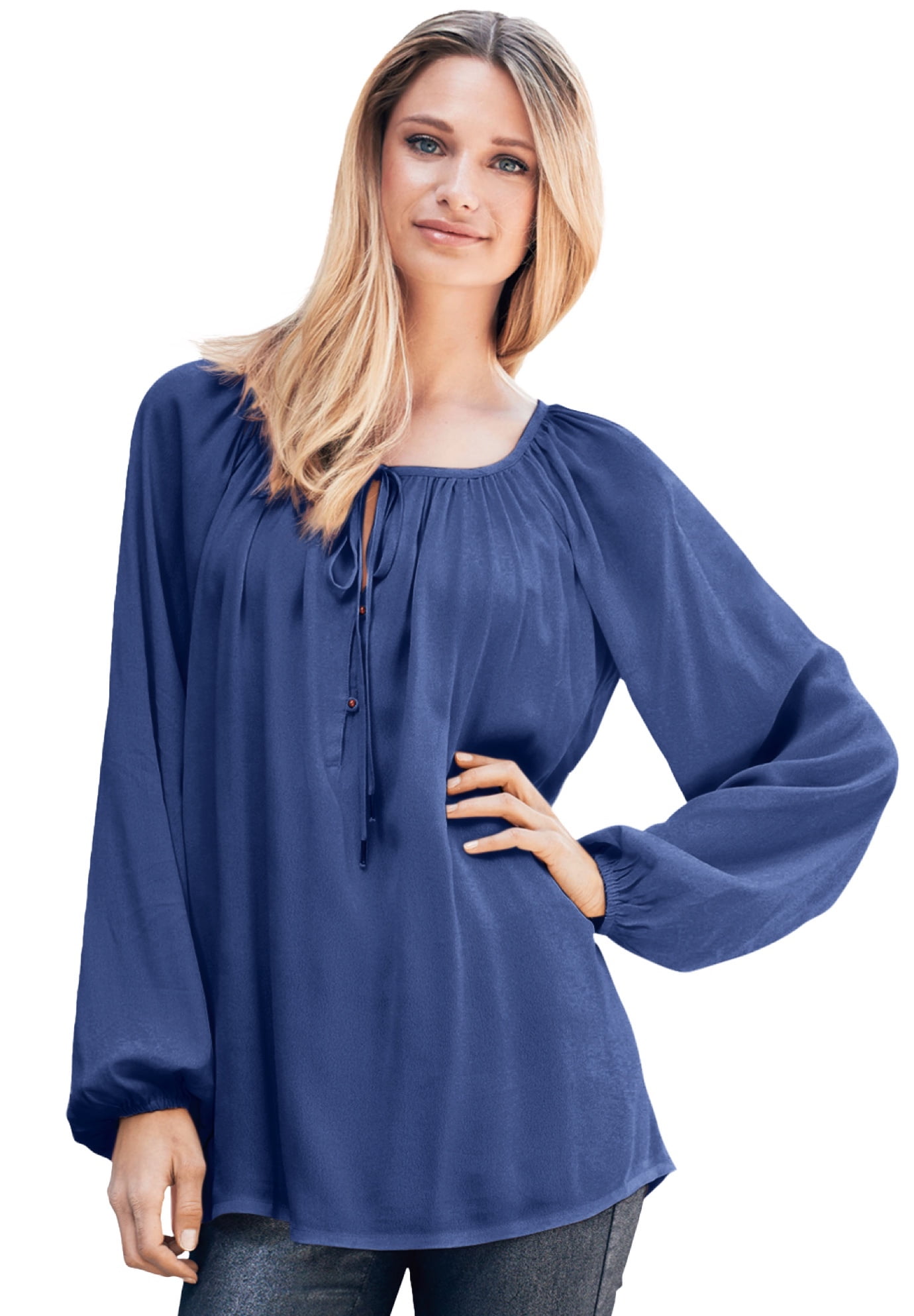 Ellos Women's Tie Neck Peasant Tunic Tunic