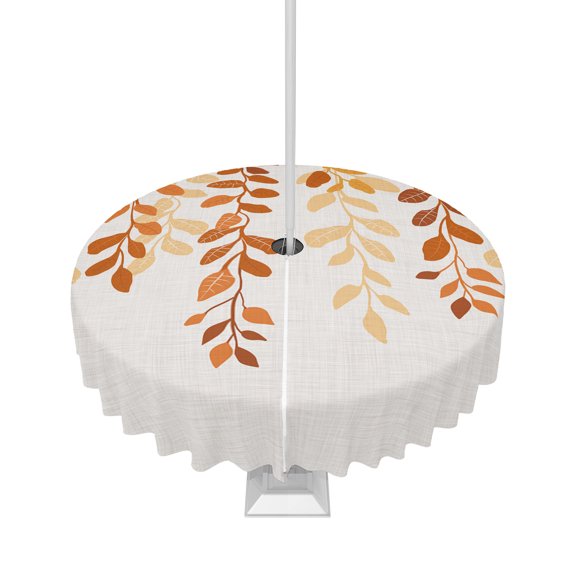 Boanket Outdoor Tablecloth with Umbrella Hole for Patio/Picnic/Party/Camping, Orange Ombre Botanical Waterproof Table Cloth Round Cover Washable, Watercolor Country Leaf Rustic Dia 60"
