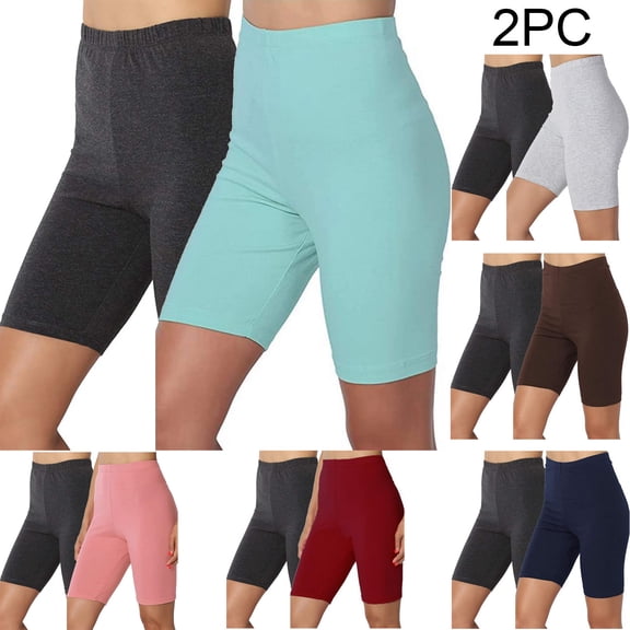 Women's High Waisted Yoga Leggings with Shorts 2 Piece Set, Solid Color Stretchy Workout Pants, Tummy Control Athletic Gym Tights for Running Pilates Zumba Lounge Wear | Aestivo,Blue L