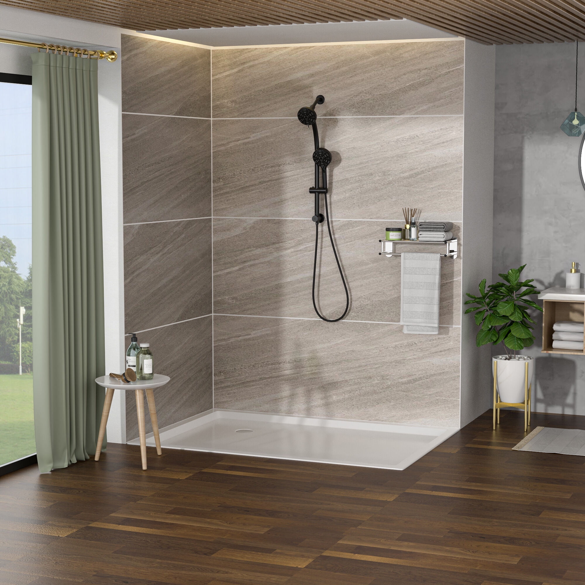 Freestanding Bathtub Faucet, Multi Function Dual Shower Head - Shower System with 4.7" Rain Showerhead, 8-Function Hand Shower, Adjustable Slide Bar,Matte Black, Matte Black Freestanding Tub Filler