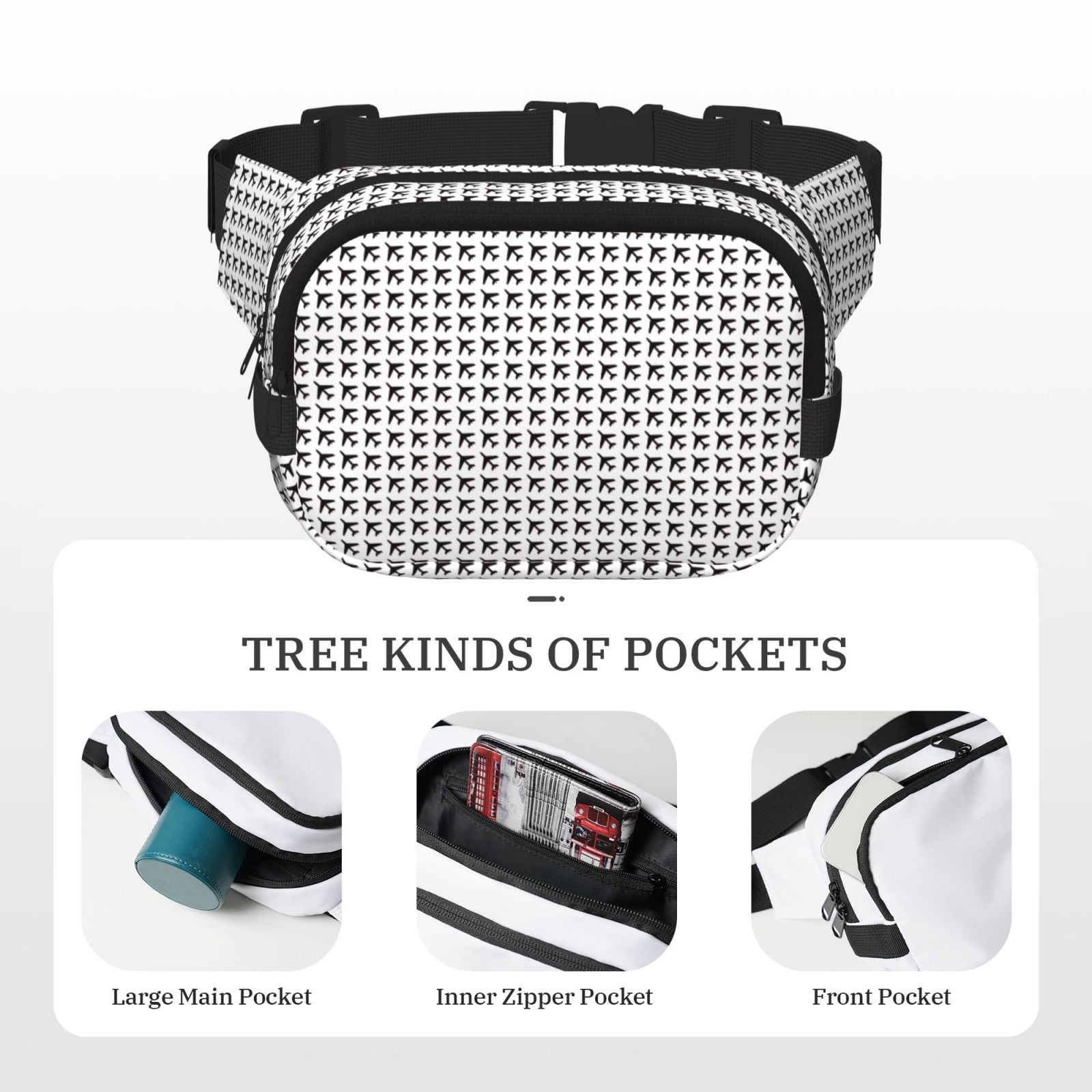 Hirioo Airplane for Double Layer Waist Bag Adjustable Fanny Pack For Travel Running Hiking