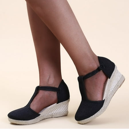 

Sandals Women Fashion Women S Casual Shoes Breathable Slip-On Outdoor Leisure Wedges Sandals Womens Sandals Flax Black 41