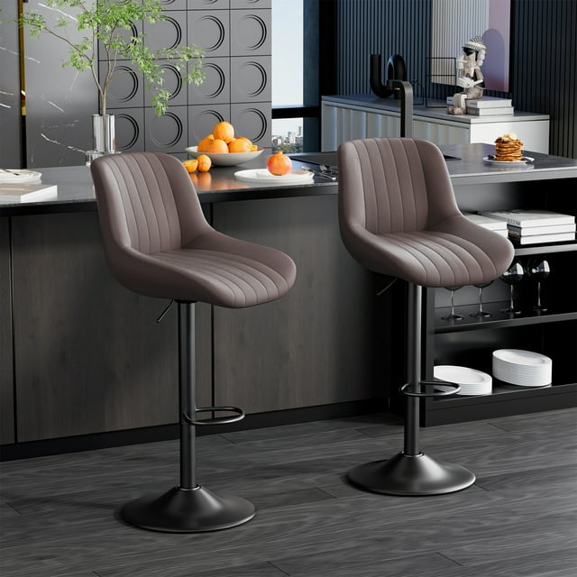 Hawsaiy Adjustable Bar Stools Set of 2, Swivel Counter Height Bar Chairs with Back, Modern Technical Fabric Barstools for Kitchen Island & Home, Brown