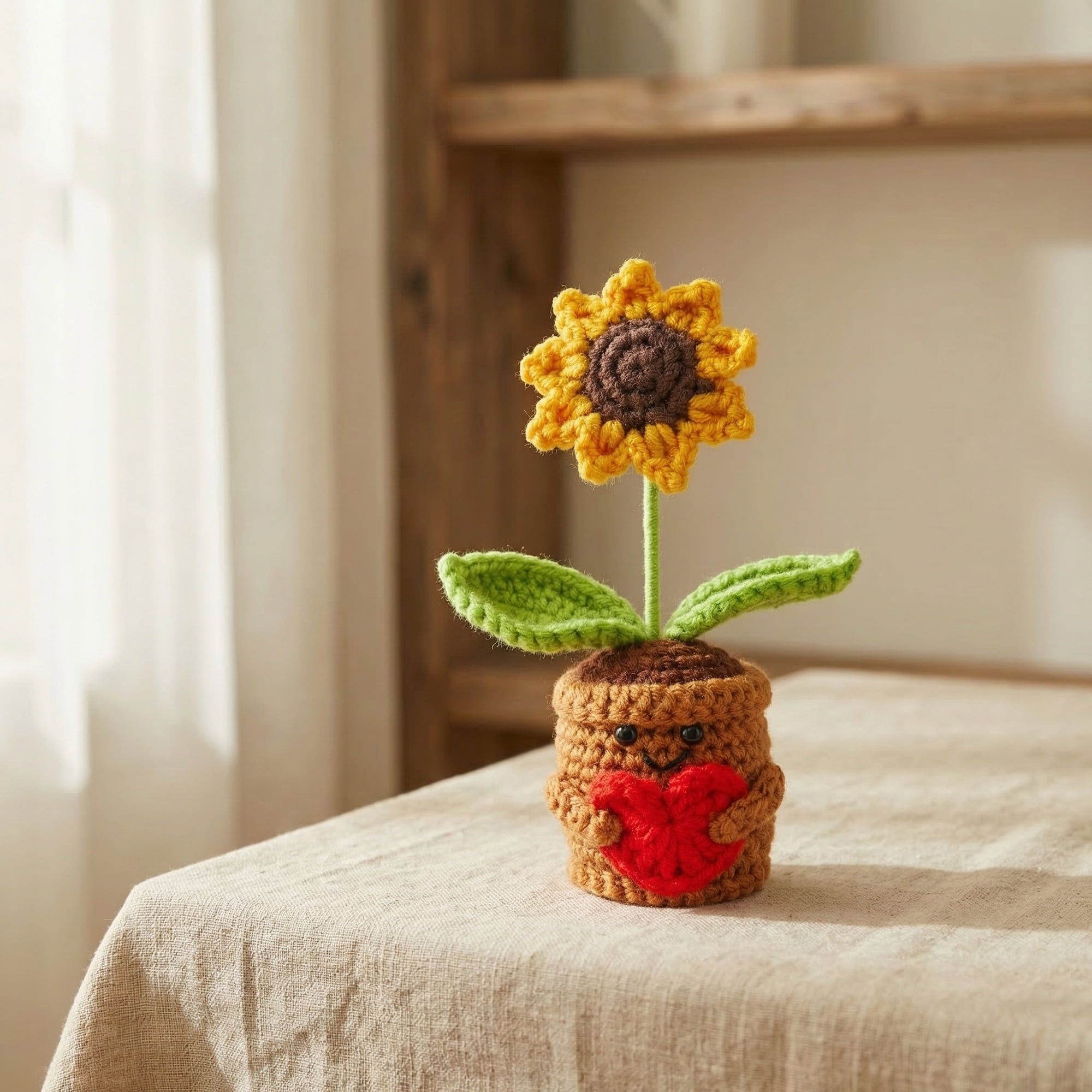 Unique Bargains 2Pcs Handmade Crochet Sunflower Potted Plant Love-Themed Sunflowers 4.3 in
