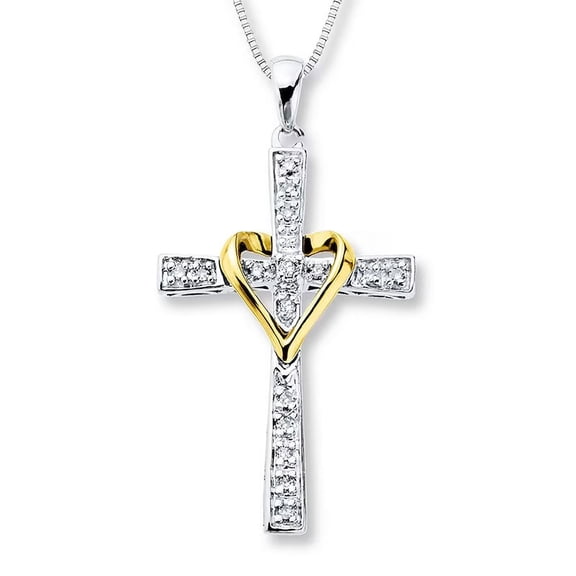 0.35 Ct Beautiful Round Real Diamond Miracle Heart Cross Pendant Necklace for Women Solid 14K White Gold With 18 inches chain