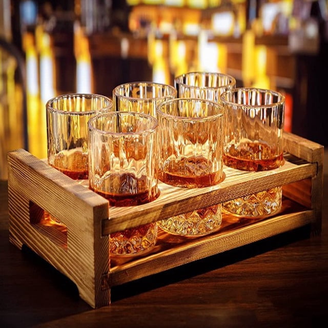 Estante de vino de madera maciza creativo, bandeja de cerveza con asa, portavasos de café, bar, fiesta, soporte de madera para vasos de licor