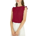 thumbnail image 6 of INSPIRE CHIC Mother's Day Women's Sleeveless Blouse Ruffled Pleated Wear-to-Work Chic Blouse M Burgundy, 6 of 9