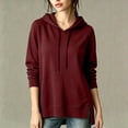 thumbnail image 4 of Cmfcve Fall Pullover Hoodies for Women Side Slit Casual Drawstring Hooded Sweatshirts Long Sleeve Tunic Shirts, 4 of 9