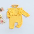 thumbnail image 3 of PENGXIANG Newborn Infant Baby Girls Jumpsuit Lace Long Sleeve Ruffle Romper Headband Autumn Spring Set Red 0-3 Months, 3 of 8
