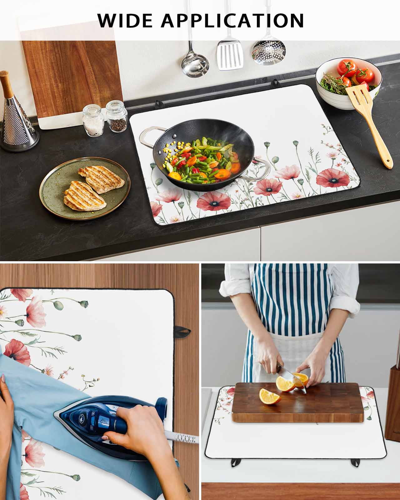 nqOlkjepod Large Induction Cooktop Protector Mat 24"x21", Red Poppy Flower Stove Top Covers for Electric Stove, Garden Floral Botanical Painting Stove Burner Cover Mats, Glass Top Stove Cover