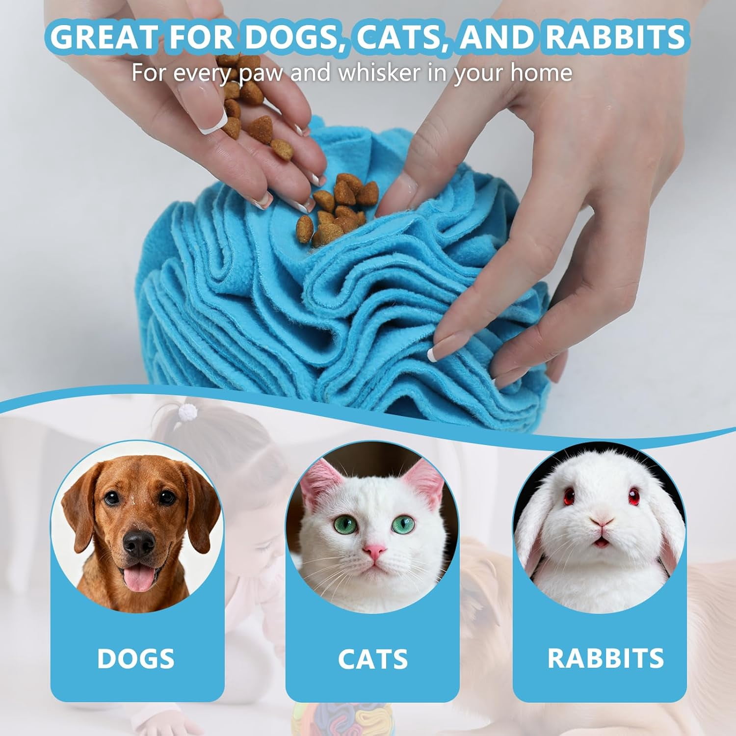 Blue Snuffle Ball for Dogs, Bright Color Slow Feeder Interactive Toy, Mental Enrichment Puzzle Game for Anxiety Relief & Indoor Fun, Machine Washable for Small Medium Large Dogs Blue,Small