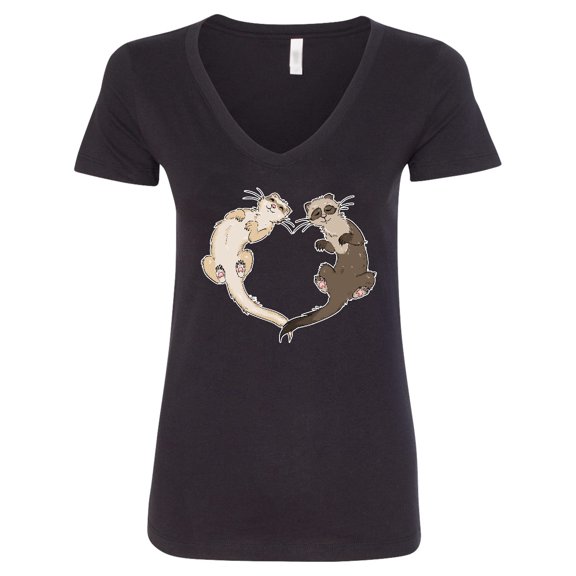 Inktastic Cute Ferret Heart Women's V-Neck T-Shirt