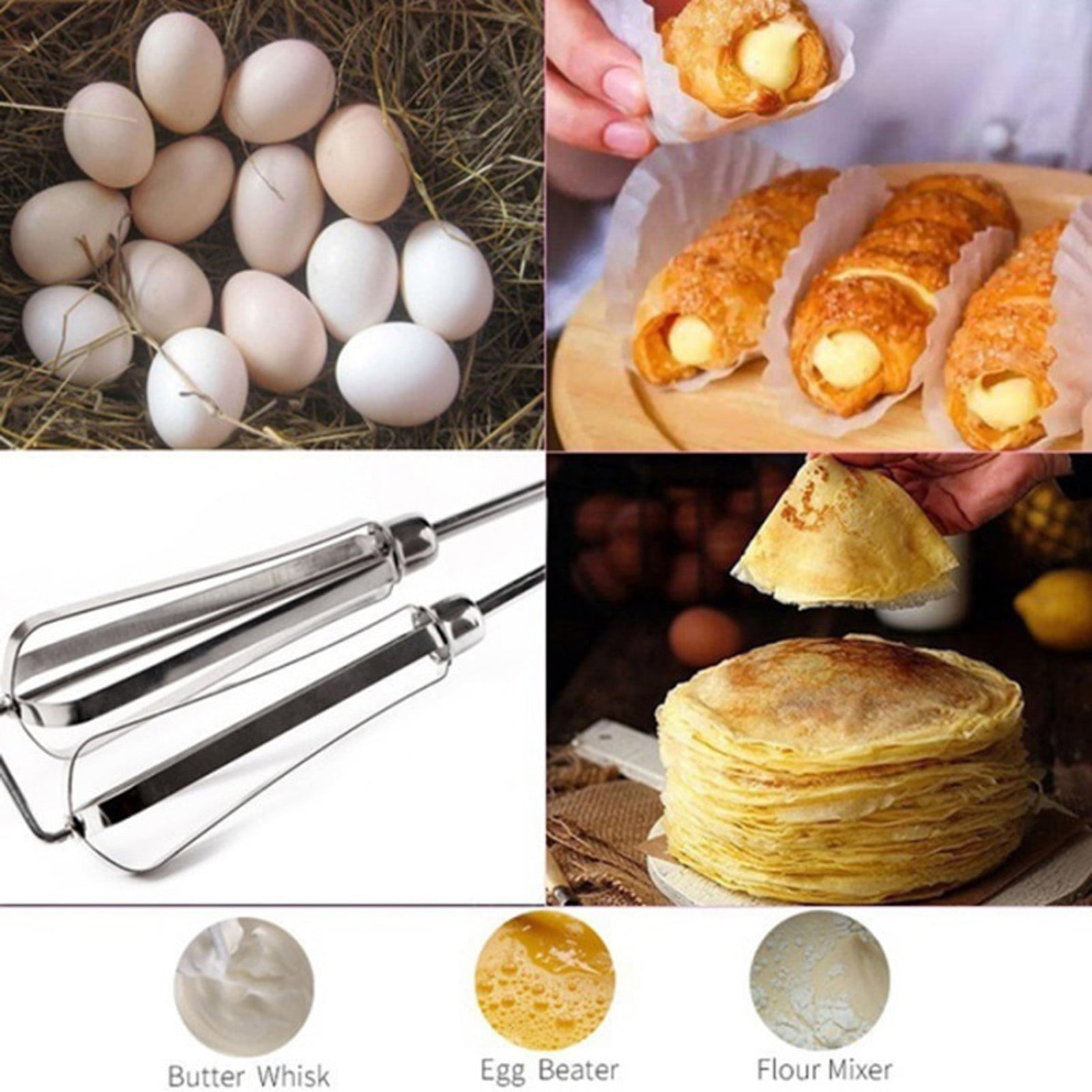 Stainless Steel Plastic Hand Crank Manual Egg Beater with Auto Rotation,  Efficiently Mix Butter, Eggs, and Flour, Perfect Home Kitchen Cooking