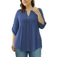 thumbnail image 6 of VERABENDI Women's Plus Size Tops 3/4 Sleeve Shirts Dressy Casual Metal Buckle V-Neck Tunic Blouses,M-4XL, 6 of 11