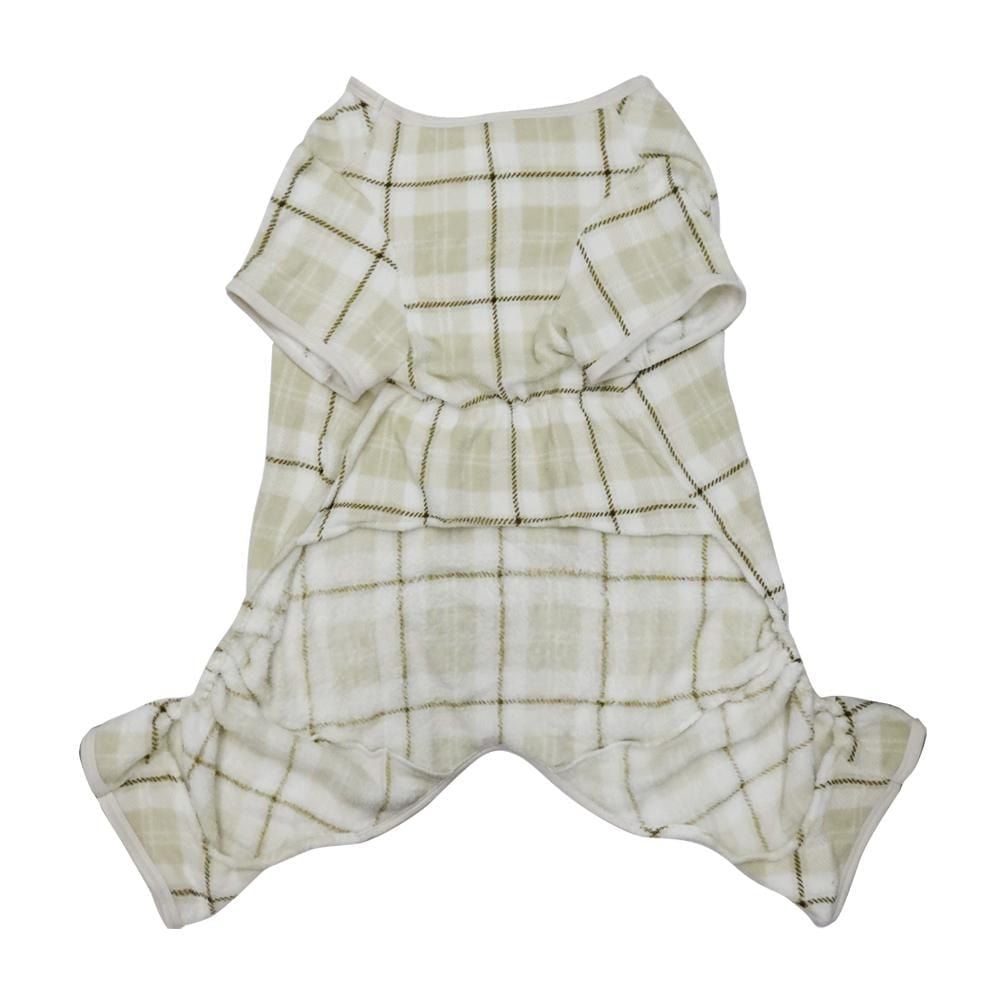 Way to Celebrate Dog Clothes: Fleece Pajama for Dogs, Ivory Plaid with Reindeer Glitter Screenprint, Size XS-XL