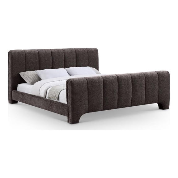 Meridian Furniture Camila Brown Chenille Fabric Queen Bed