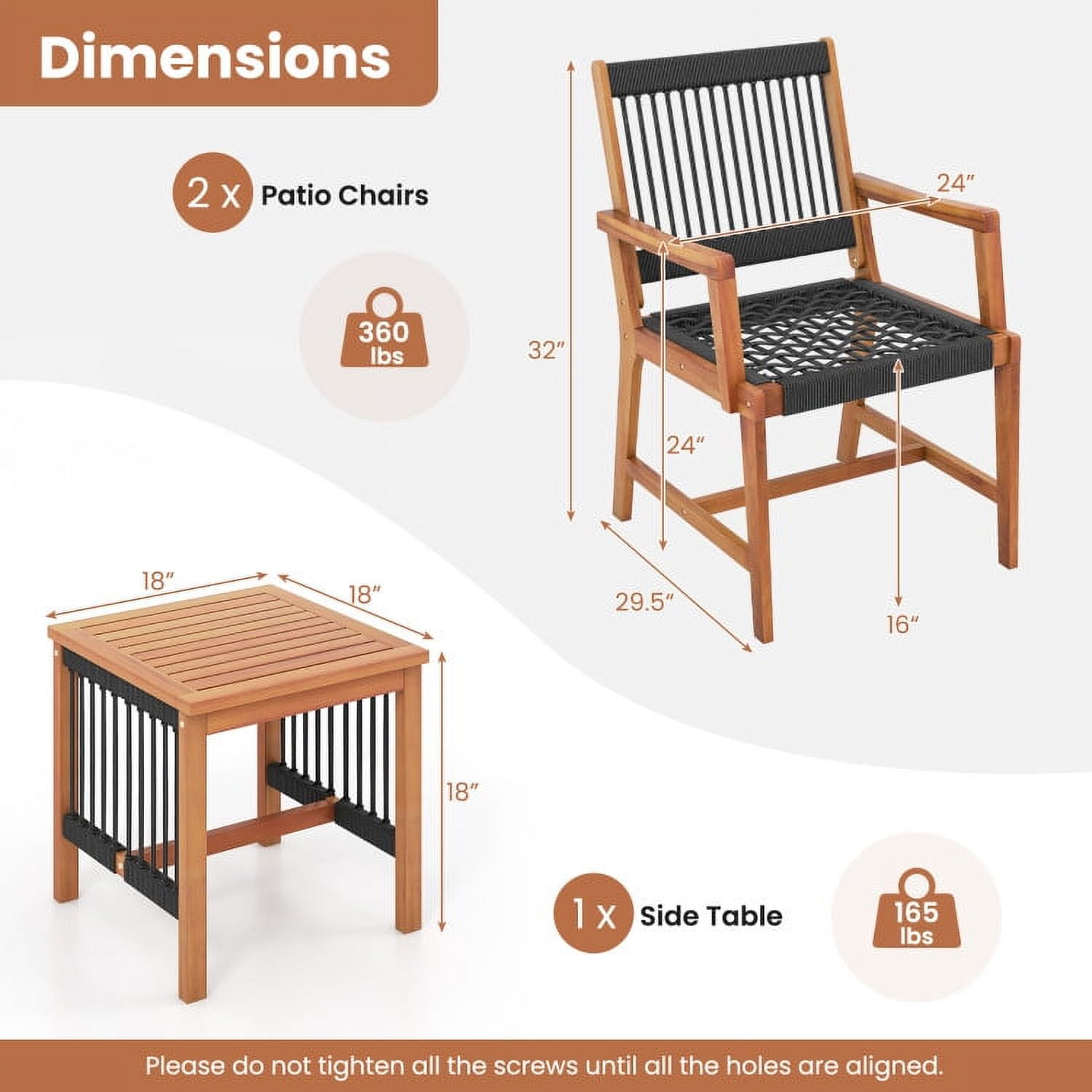 Aimee Lii 3 Pieces Acacia Wood Patio Furniture Set, Patio Table and Chairs Set, Outdoor Patio Set Aimee Lii 3 Pieces Acacia Wood Patio Furniture Set, Patio Table and Chairs Set, Outdoor Patio Set