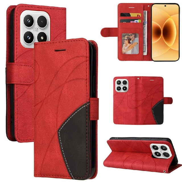 GANGXUN Flip Case for Xiaomi 17 – Leather Wallet Cover with Card Slots, Kickstand & Color Stitching Protective Folio