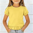 thumbnail image 2 of xaweyi Kids Girls Puff Sleeve Shirts Ruffled Hem Crewneck Tees Tops Toddler Summer Plain Soft Breathable Basic Shirt,Sizes 6-7 Years, 2 of 7