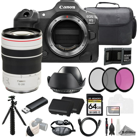 Canon EOS R5 II Camera   70-200mm f/4 L IS USM Lens  64GB   Ext Bat  3 PC Filter- Kit (International Version)