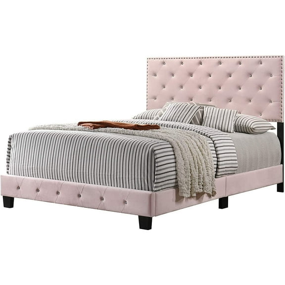 Glory Furniture Suffolk Full Size Deep Tufted Headboard Panel Beds, Pink