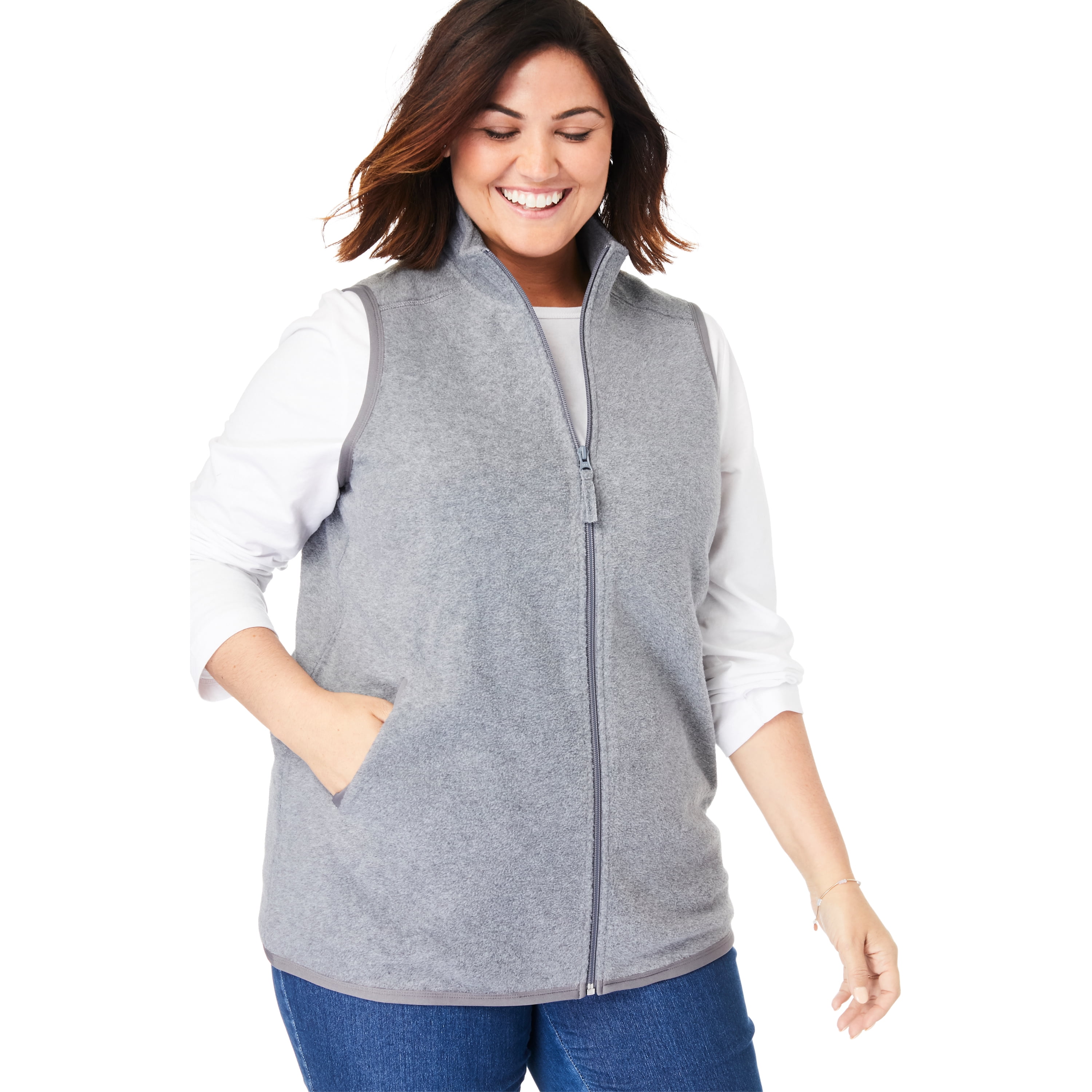 Woman Within Womens Plus Size ZipFront Hooded Tunic Vest Vests