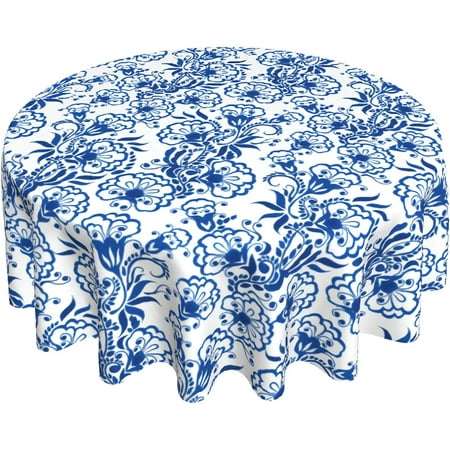 

Paisley Blue Print Table Cloth Boho Floral Decoration Round Tablecloth 60 Inch Tablecloth for Parties Dining Table Living Room Kitchen Decor