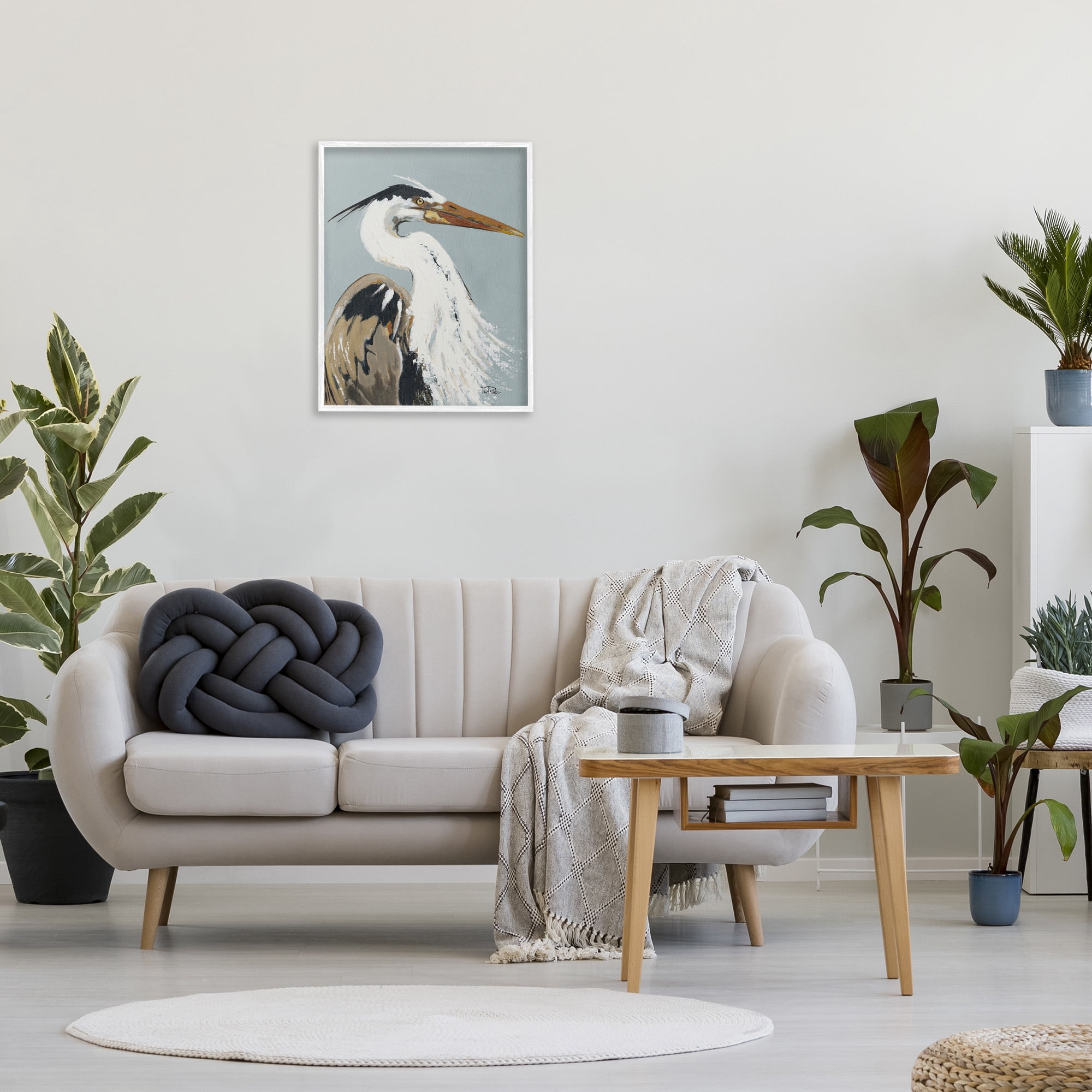 Stupell Industries Heron Looking Right Animals & Insects Painting White Framed Art Print Wall Art, 24 x 30