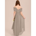 thumbnail image 2 of Drtj Kids Junior Bridesmaid Off Shoulder Dresses Asymmetrical Chiffon Flower Girls Party Pageant Gown, 2 of 6