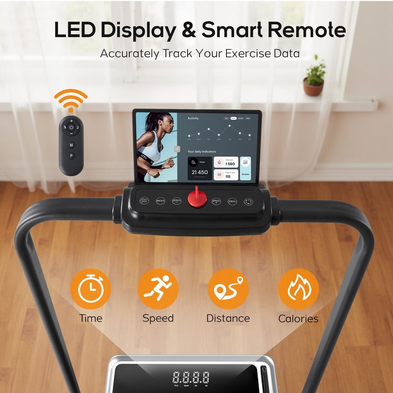 Compact Treadmill with handle, Quiet Under-Desk Walking Pad, Slim & Portable Design for Home Office Workouts, Easy to Store, Ideal for Apartments and Work-from-Home Fitness, Silver