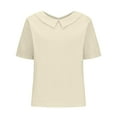 thumbnail image 5 of Pincandy Women's Solid Summer Linen Loose Lapel Doll Neck Cute Shirt Top Short Sleeve Polo Shirts Collared V Neck Button Summer Casual Top,Khaki,L, 5 of 7