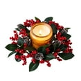 thumbnail image 2 of Christmas Candle Rings Wreath 3 Inch Center Pine Cone Red Berry Artificial Greenery Candle Holder Centerpiece for Holiday Table Mantle Decor, 2 of 6