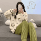 thumbnail image 4 of Pijama de oso de cereza dulce de dibujos animados para mujer, otoño e invierno, franela gruesa, cuello redondo, cordón suelto, lindo traje para niña, 4 of 6