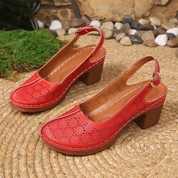 DIVVce Cutout Closed Toe Block Heel Slingback Sandals For Women Adjustable Buckle Comfort Footwear