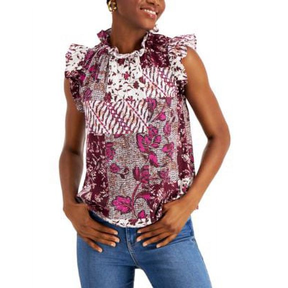 MSRP $60 Inc International Concepts Women Sleeveless Ruffled Blouse Size XS