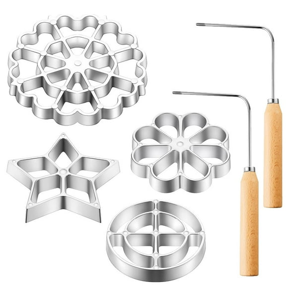 BCLONG 6 Pcs Rosette Iron Moulds Set Bunuelos with Handle Cooking Stamp Maker Kit