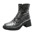 thumbnail image 5 of Snakeskin Chelsea Dress Boots for Women Fashion Casual Leather Square Toe Chunky Mid Heel Short Ankle Booties, 5 of 8