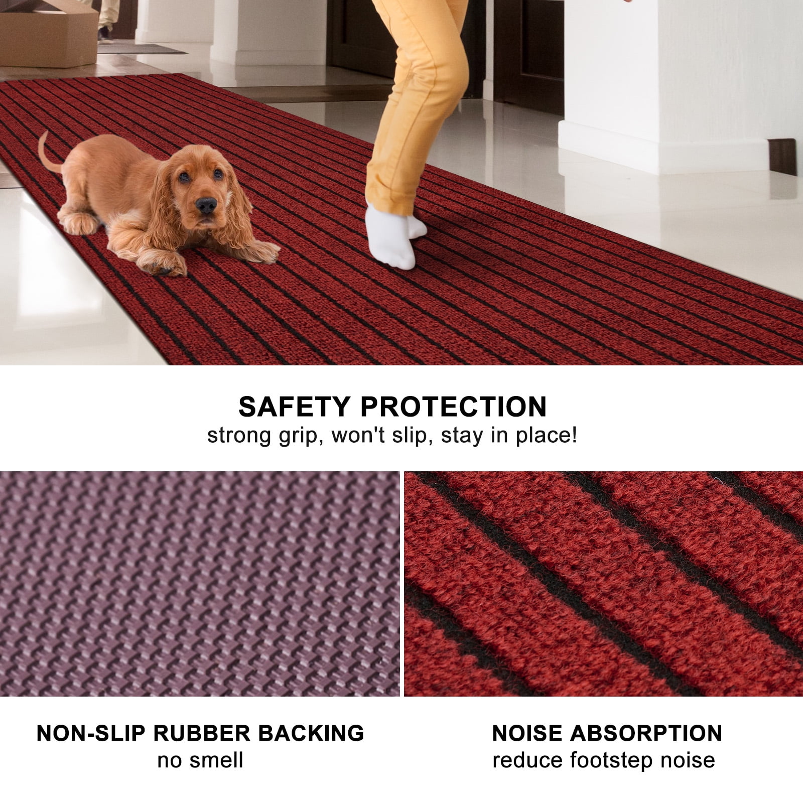 ANTPOP 3' x 13' Runner Rugs with Rubber Backing Outdoor Indoor Utility Non Slip Carpet for Hallway Custom Size Area Mat for Entryway Balcony Patio Kitchen Garage Stair Laundry