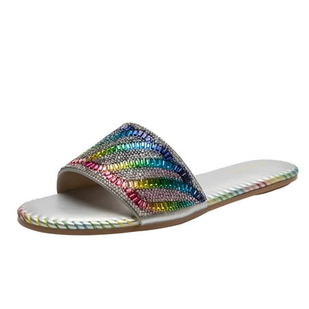 

XINSHIDE Women Slippers Female Flats Sandals Summer Rhinestone Beaded Dress Shoes Comfort Crystal Slippers Slip On Slide Sandal Roman Sandals Shoes Fashion Shoes