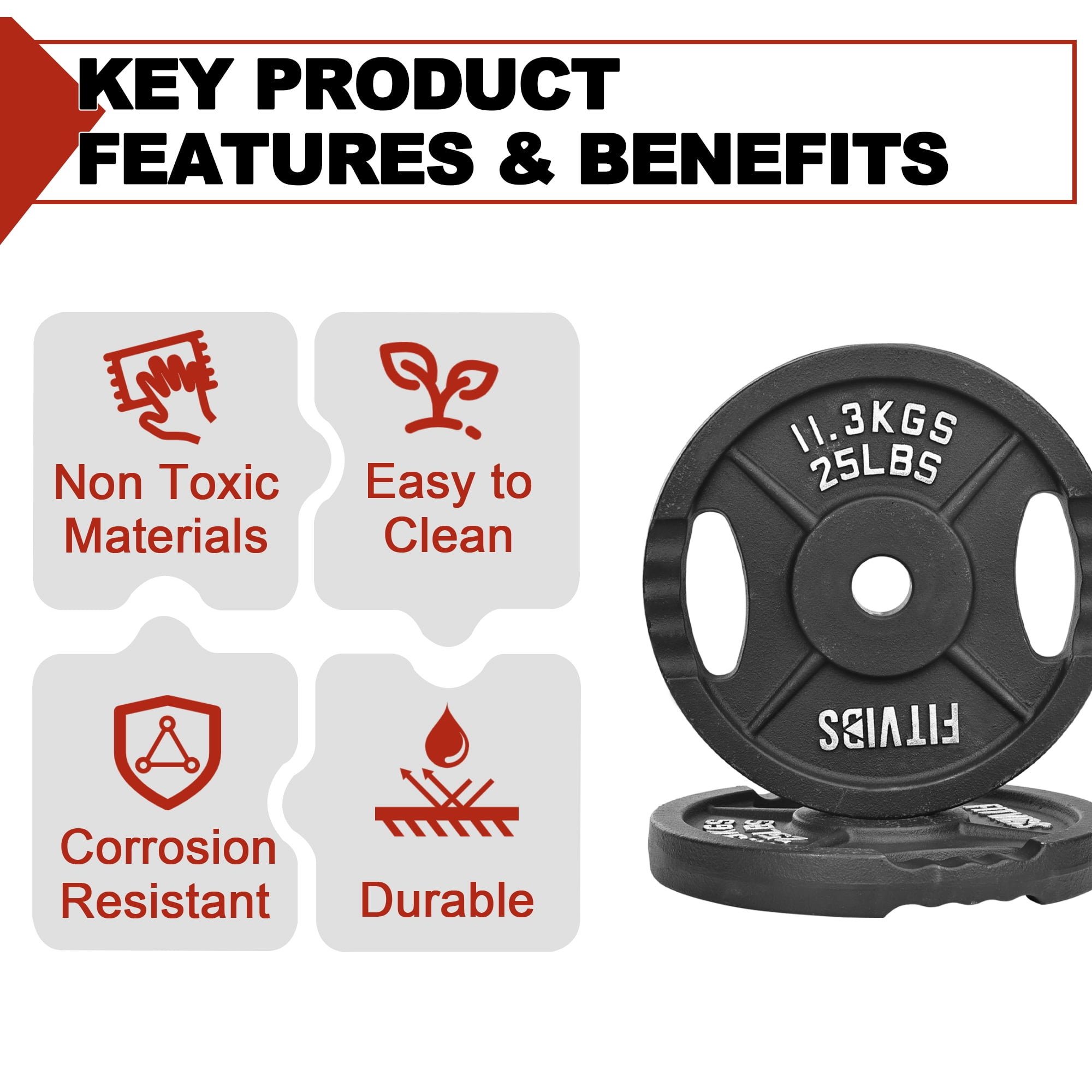 FlexWave 1-Inch Olympic Cast Iron Weight Plates Set – 50LB Total (2x25lb) – Perfect for Standard Olympic Barbells