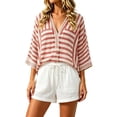 thumbnail image 3 of TGPMGRZ Women's 2026 Summer Boho 2 Piece Linen Vacation Outfits Loose V Neck Top Elastic Waist Casual Shorts Matching Set, 3 of 7
