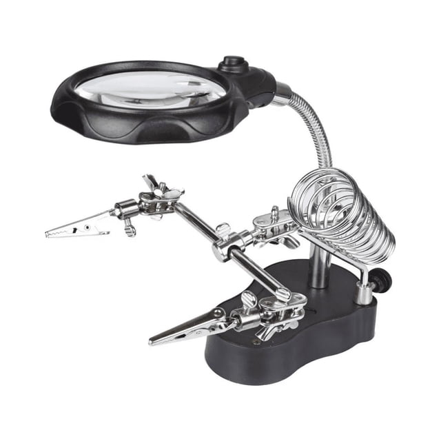 Lupa Con Led Pinza Base Para Cautín Reparación Electrónicos Negro