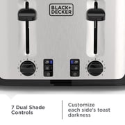 BLACK+DECKER Black/Silver 4‑Slice Toaster with Extra‑Wide Slots, 7 Adjustable Shade Settings, High‑Lift Lever & Drop‑Down Crumb Tray